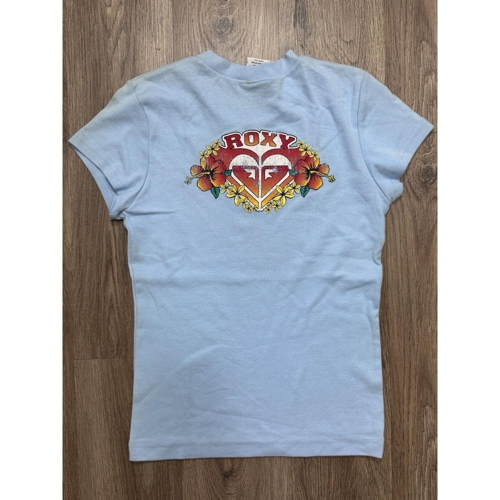 Y2K ROXY Blue Flowers Women's T Shirt Size M